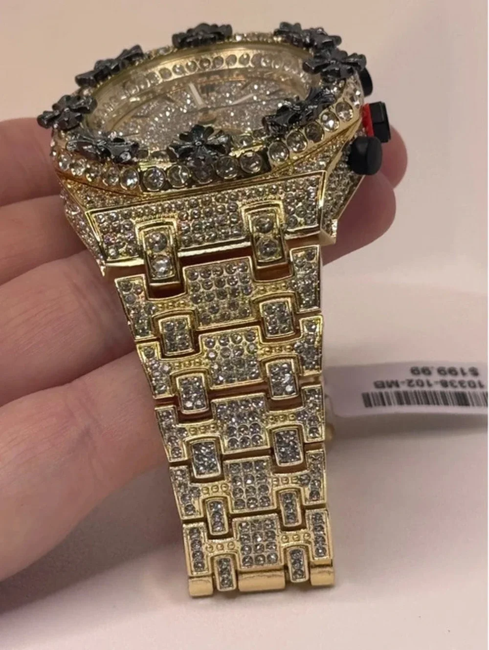 A1 Certified stainless steel wristwatch, gold tone, cz